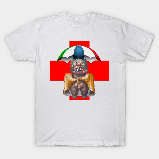 Monster demon has red cross and parasol T-Shirt by Marccelus